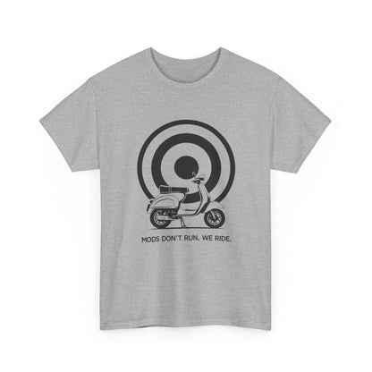 Mods Don't Run We Ride T-Shirt – Classic Scooter & Bullseye Wear – Sports Grey