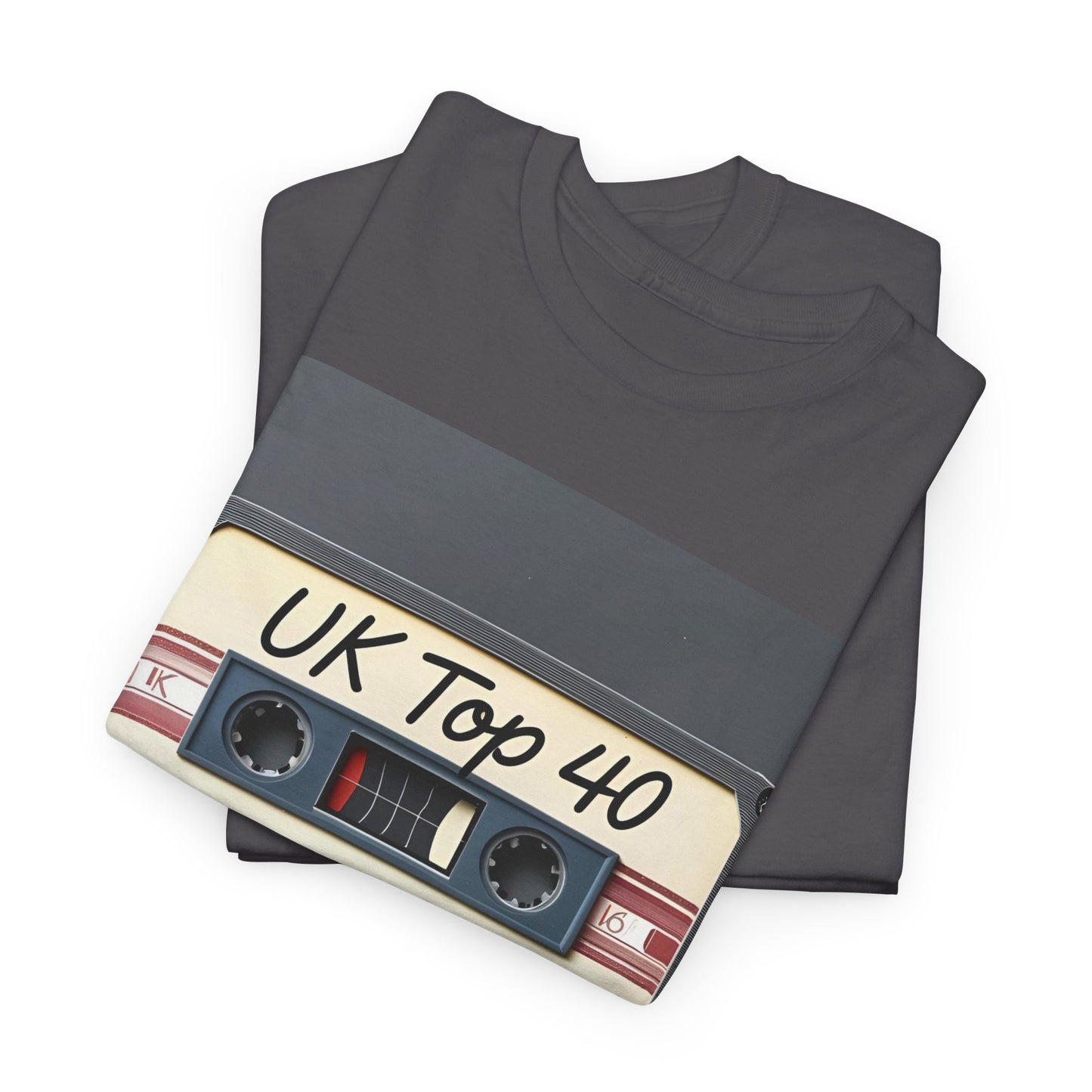 UK Top 40 Cassette T-Shirt – Retro Music Wear – Charcoal
