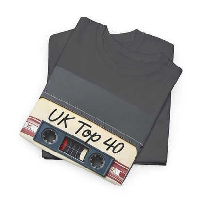 UK Top 40 Cassette T-Shirt – Retro Music Wear – Charcoal